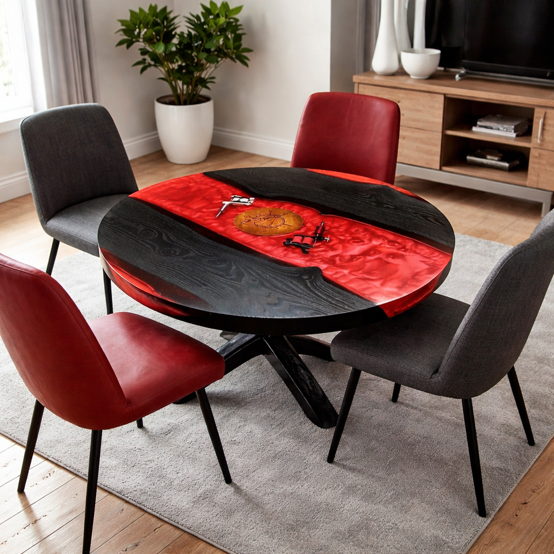 Masă rotundă din lemn cu rășină epoxidica  - casă & stil de viață - mobilier artizanal - mese - Artynos.ro