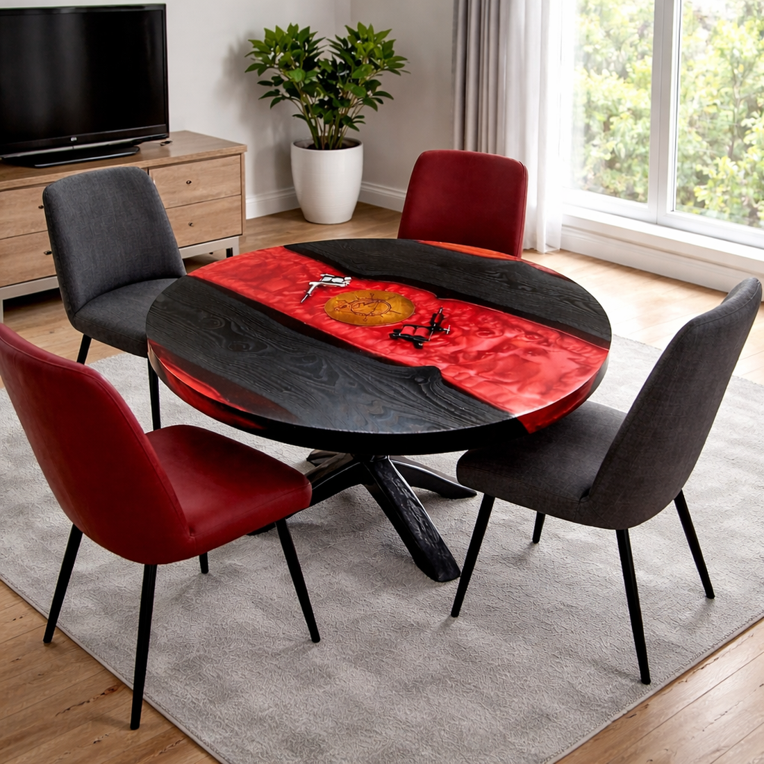 Masă rotundă din lemn cu rășină epoxidica  - casă & stil de viață - mobilier artizanal - mese - Artynos.ro