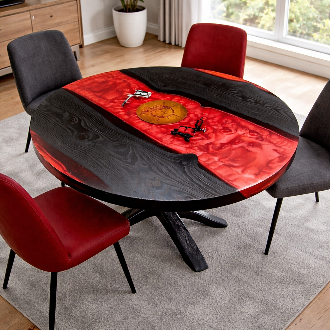 Masă rotundă din lemn cu rășină epoxidica  - casă & stil de viață - mobilier artizanal - mese - Artynos.ro