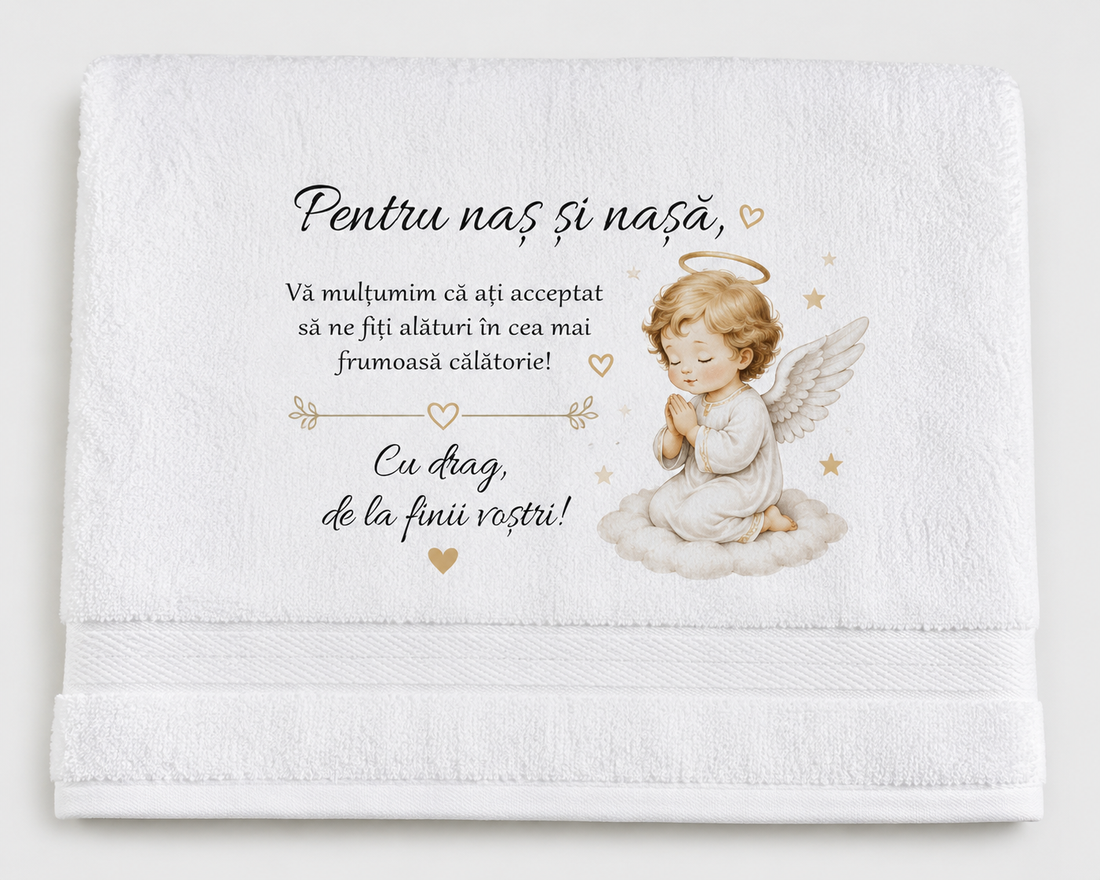 Prosop alb personalizat, bumbac 100%  - accesorii nuntă - amintiri și cadouri de nuntă - mărturii - Artynos.ro