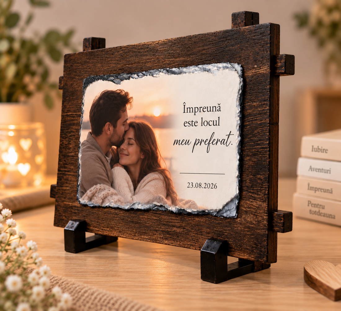 Cadou personalizat pentru cuplu � ardezie cu fotografie și mesaj - casă & stil de viață - decorațiuni de casă - decorațiuni de masă și rafturi - decorațiuni de masă - Artynos.ro
