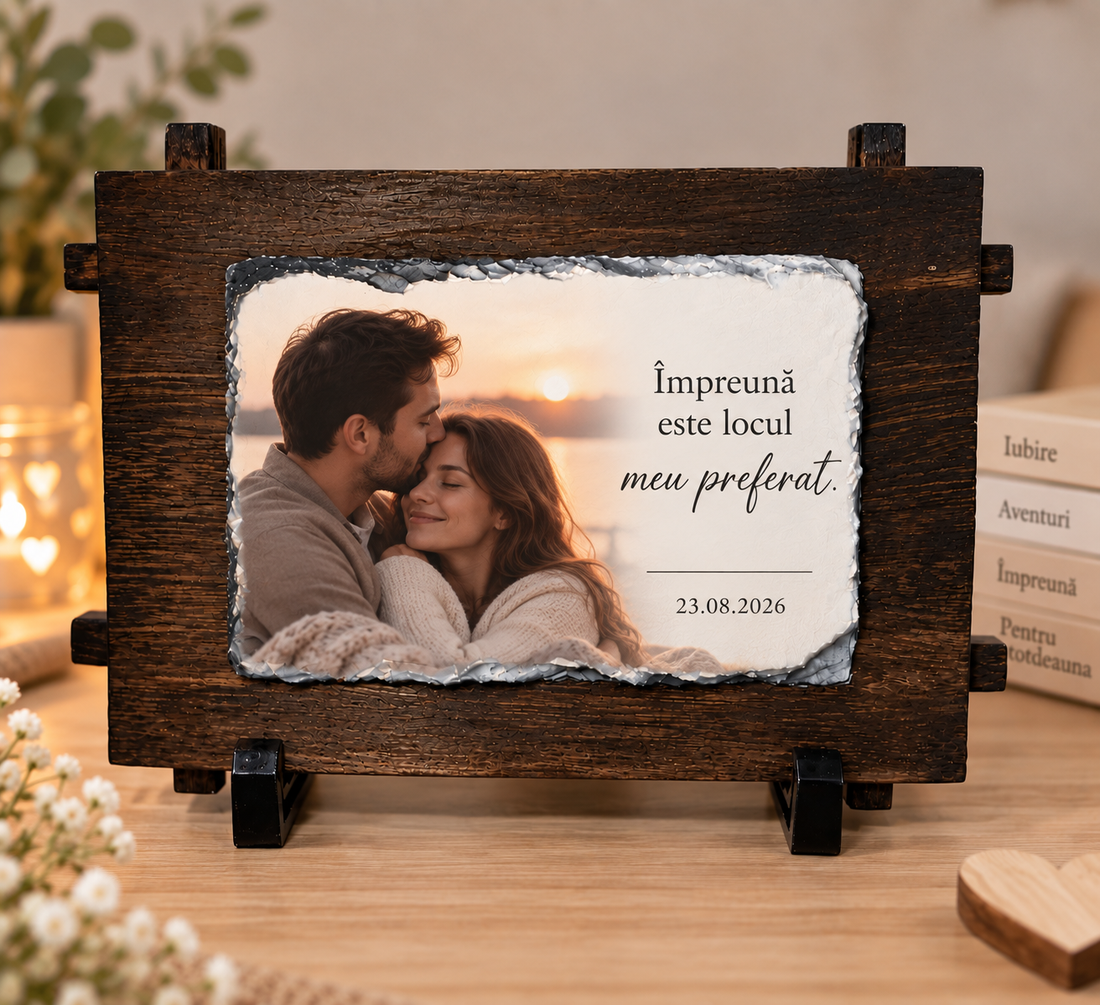 Cadou personalizat pentru cuplu � ardezie cu fotografie și mesaj - casă & stil de viață - decorațiuni de casă - decorațiuni de masă și rafturi - decorațiuni de masă - Artynos.ro