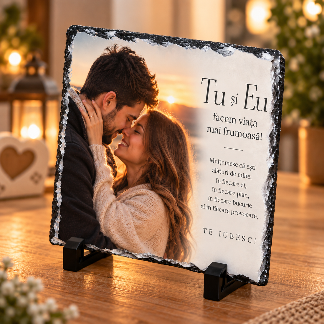Cadou personalizat pentru cuplu � ardezie cu fotografie și mesaj - casă & stil de viață - decorațiuni de casă - decorațiuni de masă și rafturi - decorațiuni de masă - Artynos.ro