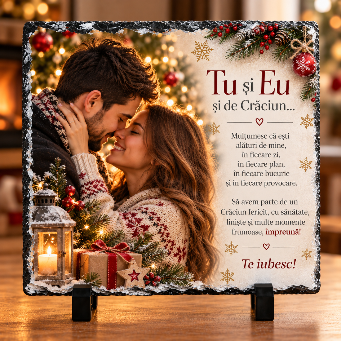 Cadou personalizat de Crăciun pentru cuplu � ardezie cu fotografie și mesaj - crăciun - cadouri de moș crăciun - cadouri de moș crăciun - Artynos.ro