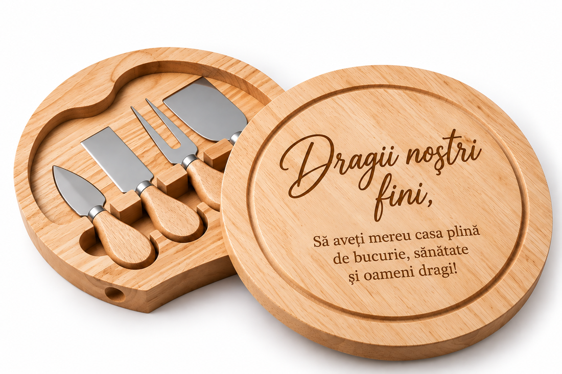Set pentru brânzeturi din lemn personalizat prin gravare � cadou pentru fini - casă & stil de viață - seturi de cadou - Artynos.ro