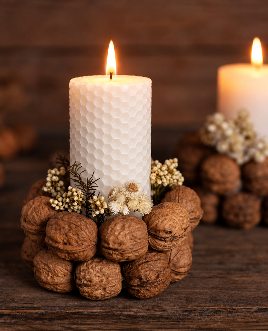 Suport decorativ din nuci cu lumânare din ceară naturală � decor pentru masă - casă & stil de viață - decorațiuni de casă - decorațiuni de masă și rafturi - decorațiuni de masă - Artynos.ro