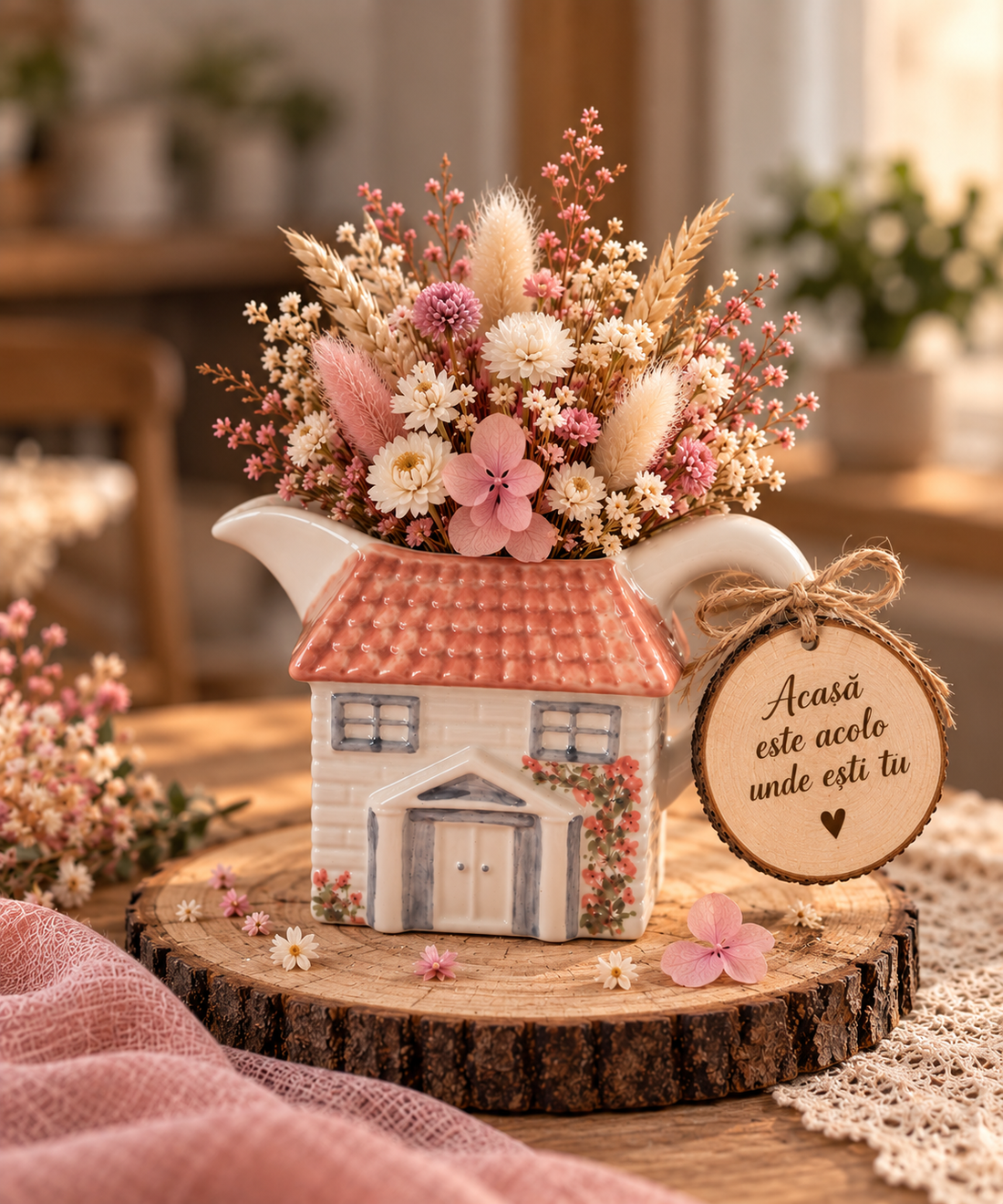 Cadou Unic Vintage � Cană din ceramică englezească anii '60 cu flori uscate - casă & stil de viață - decorațiuni de casă - decorațiuni de masă și rafturi - decorațiuni de masă - Artynos.ro