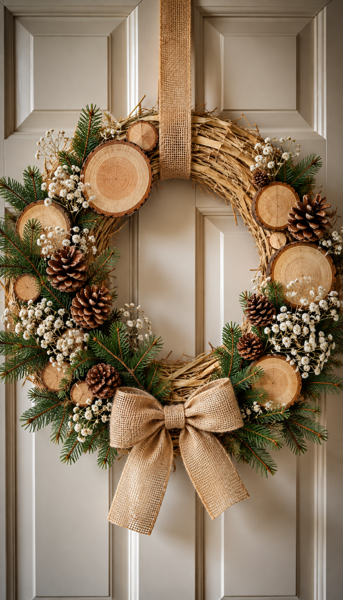 Coronita de Craciun pentru usa � decor natural cu brad, lemn si conuri - crăciun - decorațiuni de crăciun de casă - decorațiuni pentru ușă de crăciun - Artynos.ro