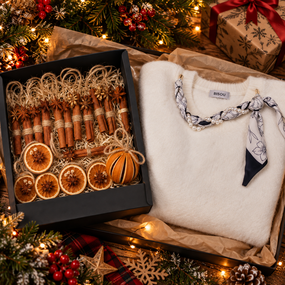 Set cadou de Crăciun pentru ea � Bluză elegantă cu perle și cutie cu decorațiuni naturale handmade - casă & stil de viață - seturi de cadou - Artynos.ro