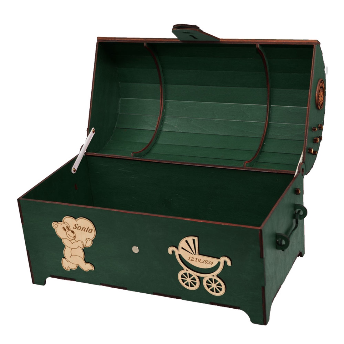 Cufar din lemn, Verde, pentru Trusou Botez, 35x18x23 cm, lucrat manual - jucării și echipamente pentru copii - daruri de botez - Artynos.ro Cufar din lemn, Verde, pentru Trusou Botez, 35x18x23 cm, lucrat manual - jucării și echipamente pentru copii - daruri de botez - Artynos.ro