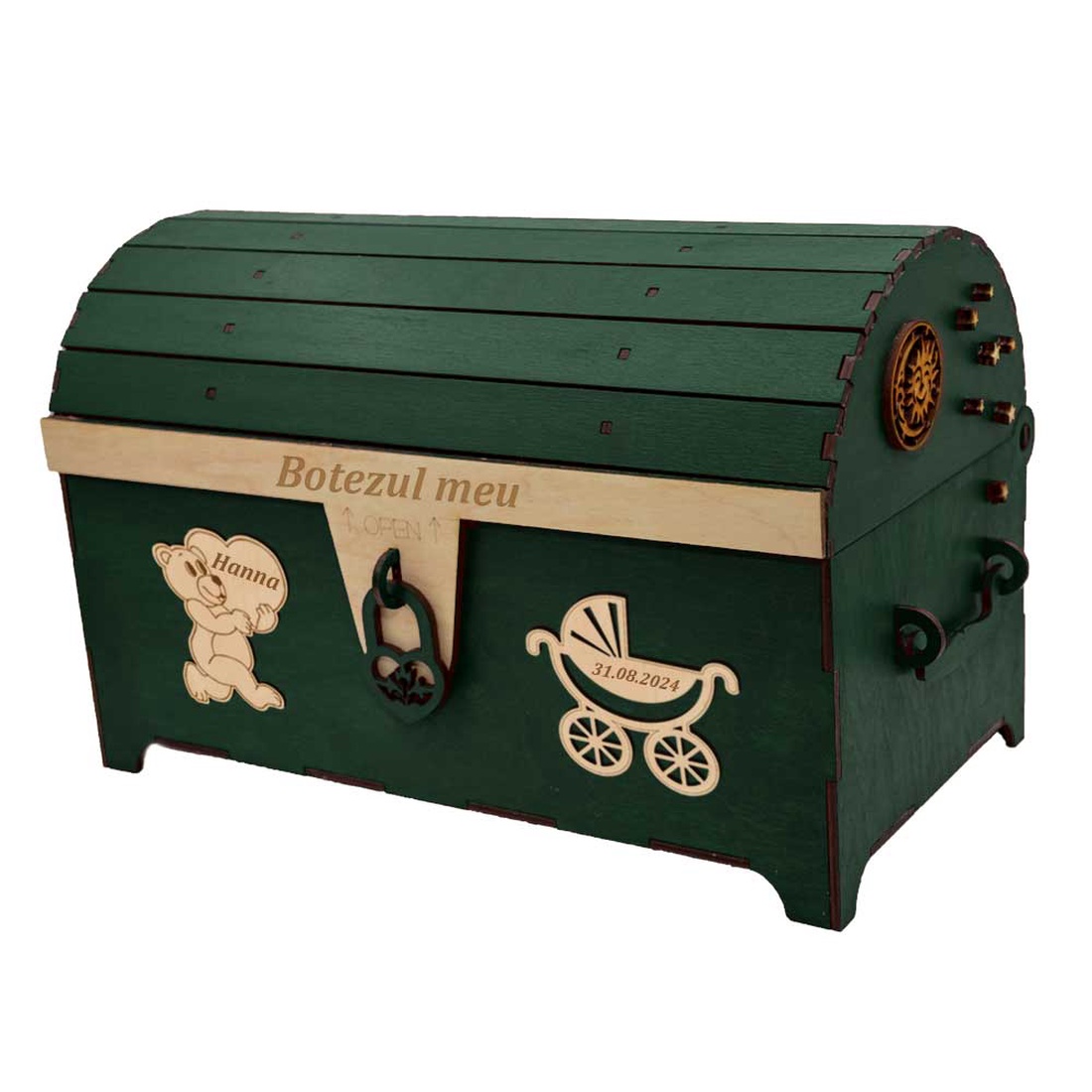 Cufar din lemn, Verde, pentru Trusou Botez, 35x18x23 cm, lucrat manual - jucării și echipamente pentru copii - daruri de botez - Artynos.ro Cufar din lemn, Verde, pentru Trusou Botez, 35x18x23 cm, lucrat manual - jucării și echipamente pentru copii - daruri de botez - Artynos.ro