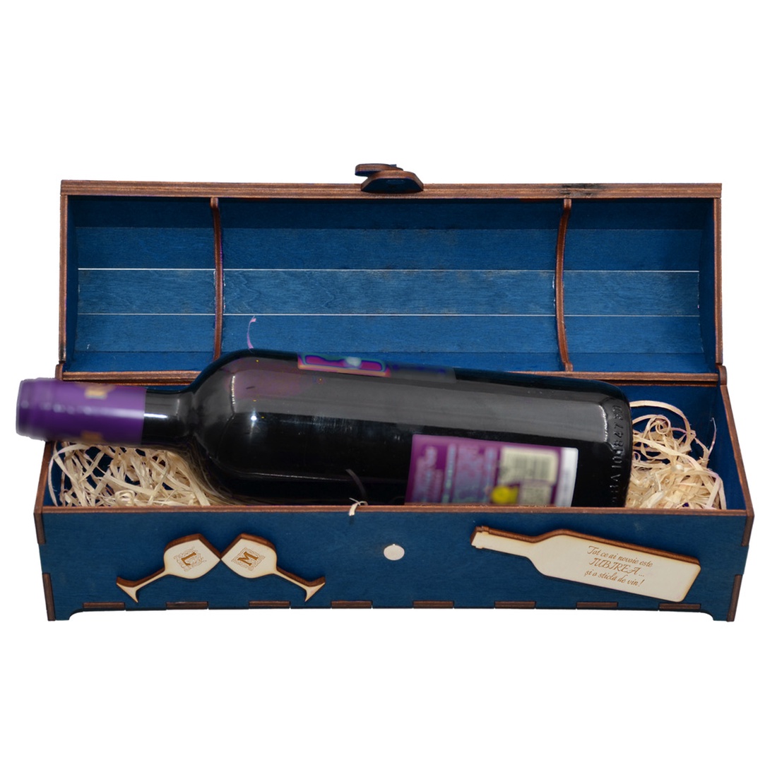 Cutie din lemn personalizata, pentru sticla de vin, cufar Handmade, albastru - accessorii și unelte - lemn - cutie - Artynos.ro Cutie din lemn personalizata, pentru sticla de vin, cufar Handmade, albastru - accessorii și unelte - lemn - cutie - Artynos.ro