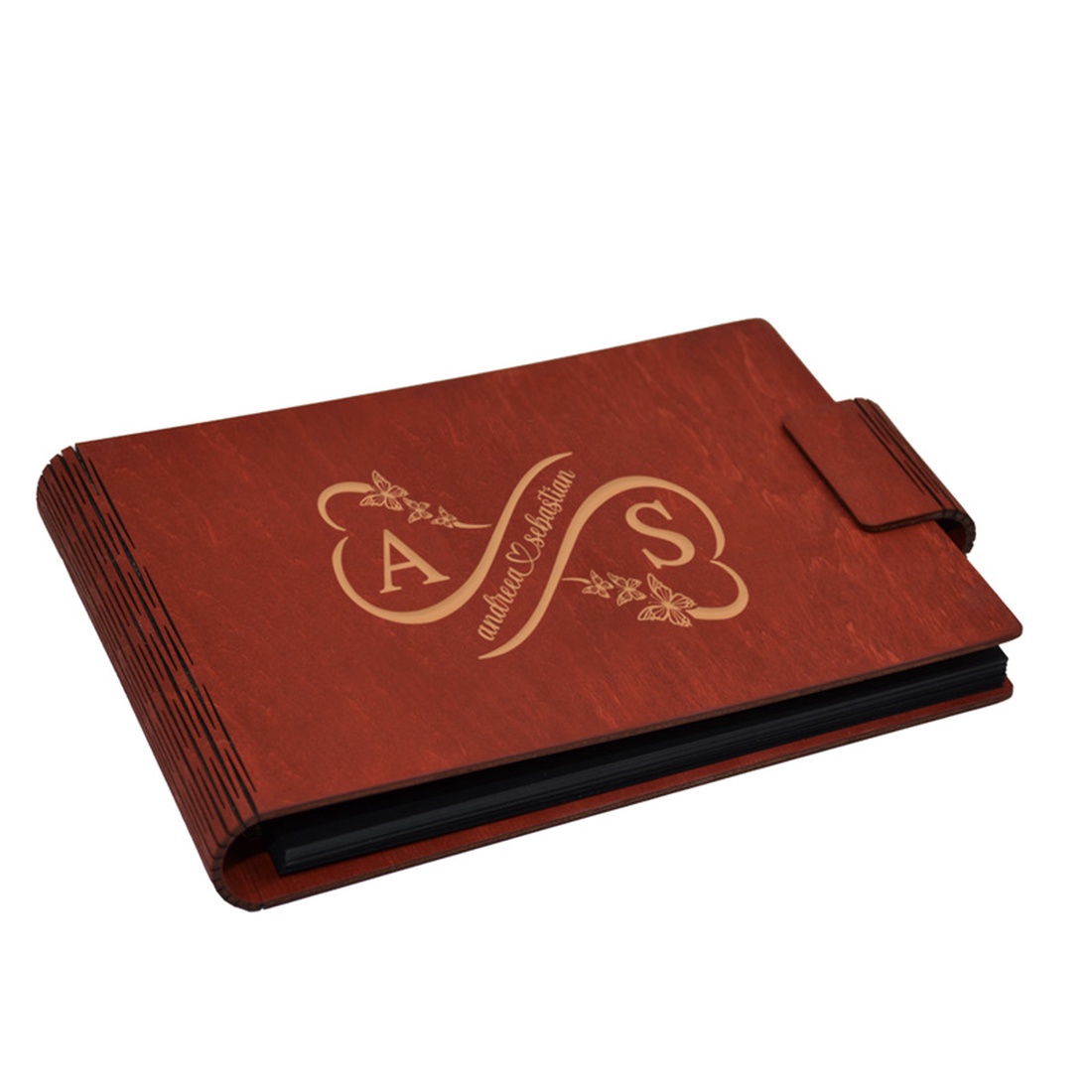 Album foto A5 personalizat, din lemn, Rosu, Piksel, GuestBook, Caiet amintiri, Familie, Nunta - accesorii nuntă - amintiri și cadouri de nuntă - albume foto de nuntă - Artynos.ro