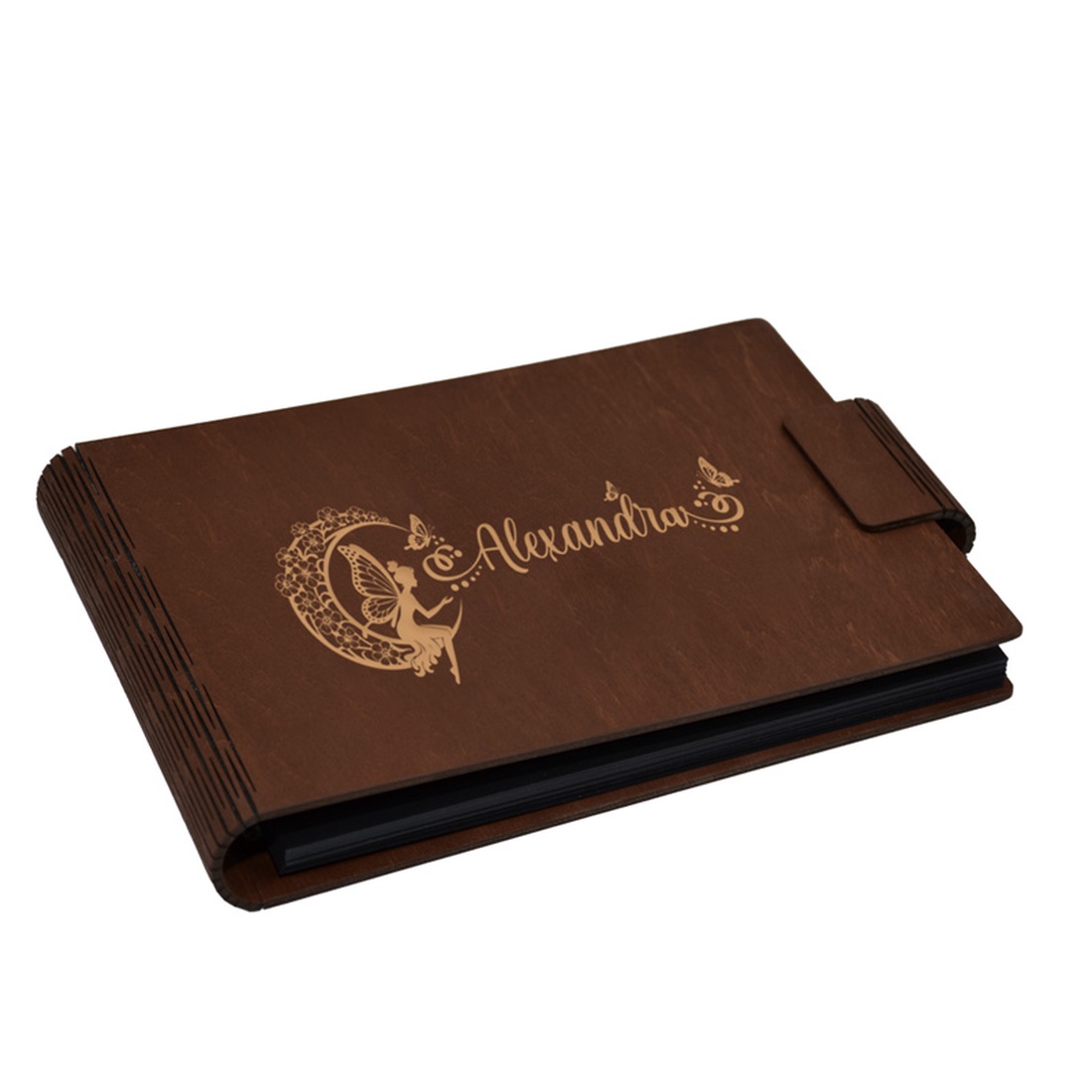 Album foto A5 personalizat, din lemn, Maro, Piksel, GuestBook, Caiet amintiri copii, Zana pe Luna cu nume - casă & stil de viață - echipament pentru camera copiilor - decorațiuni pentru camera copilului - Artynos.ro