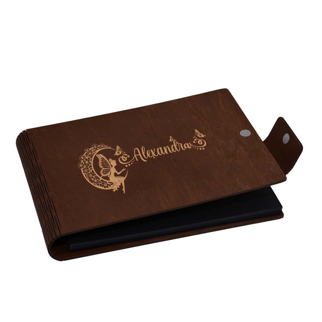 Album foto A5 personalizat, din lemn, Maro, Piksel, GuestBook, Caiet amintiri copii, Zana pe Luna cu nume - casă & stil de viață - echipament pentru camera copiilor - decorațiuni pentru camera copilului - Artynos.ro