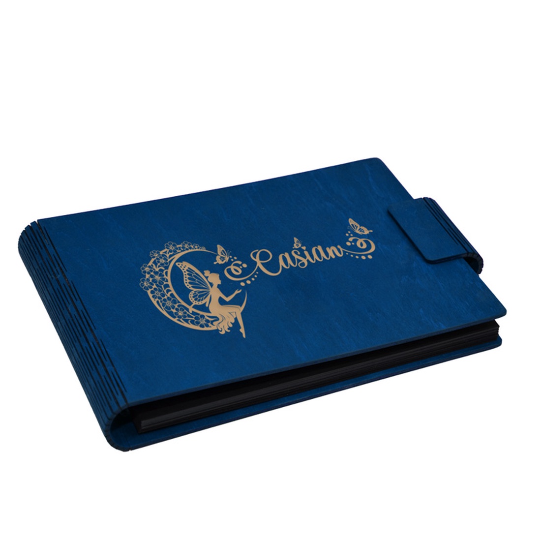 Album foto A5 personalizat, din lemn, Albastru, Piksel, GuestBook, Caiet amintiri copii, Zana pe Luna cu nume - casă & stil de viață - echipament pentru camera copiilor - decorațiuni pentru camera copilului - Artynos.ro