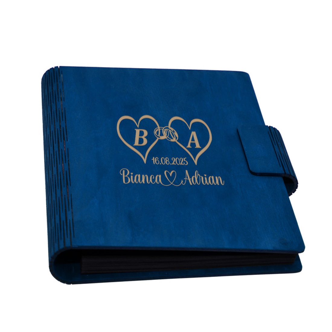 Guestbook de nunta, inimi, Album foto din lemn personalizat, Albastru, A5, Piksel, pix si lipici stick inclus - accesorii nuntă - amintiri și cadouri de nuntă - carte de amintiri nuntă și carte oaspeți - Artynos.ro