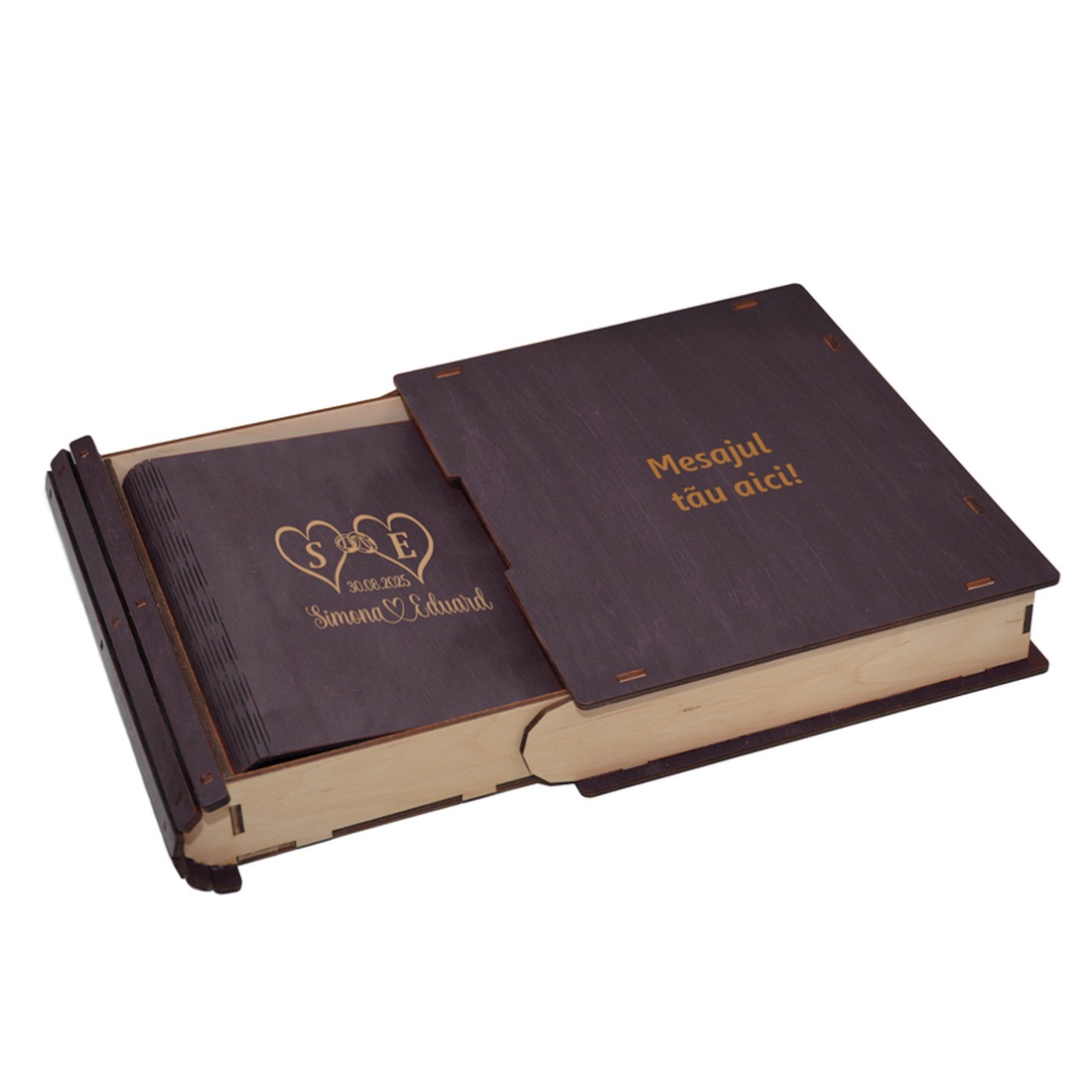 Guestbook de nunta, inimi, Album foto din lemn personalizat, Mov, A5, Piksel, pix si lipici stick inclus - accesorii nuntă - amintiri și cadouri de nuntă - carte de amintiri nuntă și carte oaspeți - Artynos.ro