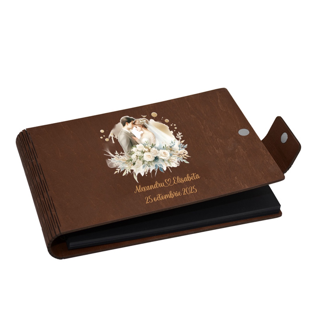 Album foto A5 personalizat, din lemn, Maro, Piksel, GuestBook, Caiet amintiri, Nunta - accesorii nuntă - amintiri și cadouri de nuntă - albume foto de nuntă - Artynos.ro