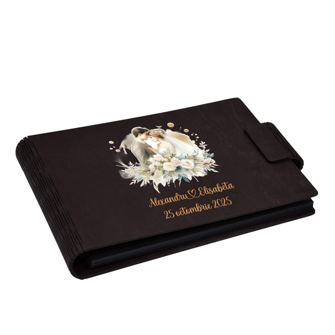 Album foto A5 personalizat, din lemn, Wenge, Piksel, GuestBook, Caiet amintiri, Familie, Nunta - accesorii nuntă - amintiri și cadouri de nuntă - albume foto de nuntă - Artynos.ro