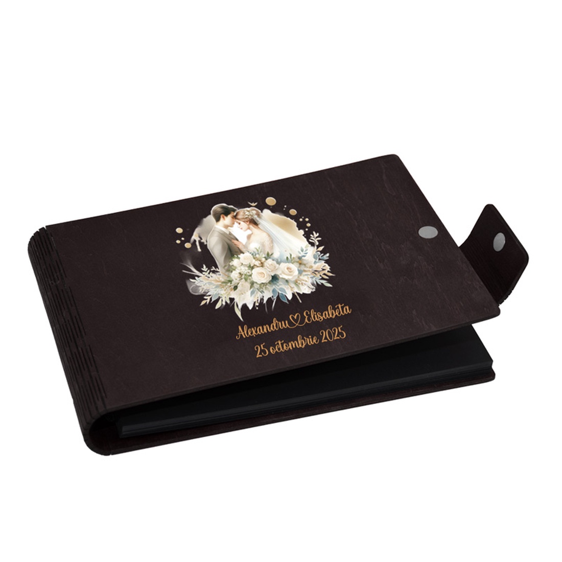 Album foto A5 personalizat, din lemn, Wenge, Piksel, GuestBook, Caiet amintiri, Familie, Nunta - accesorii nuntă - amintiri și cadouri de nuntă - albume foto de nuntă - Artynos.ro