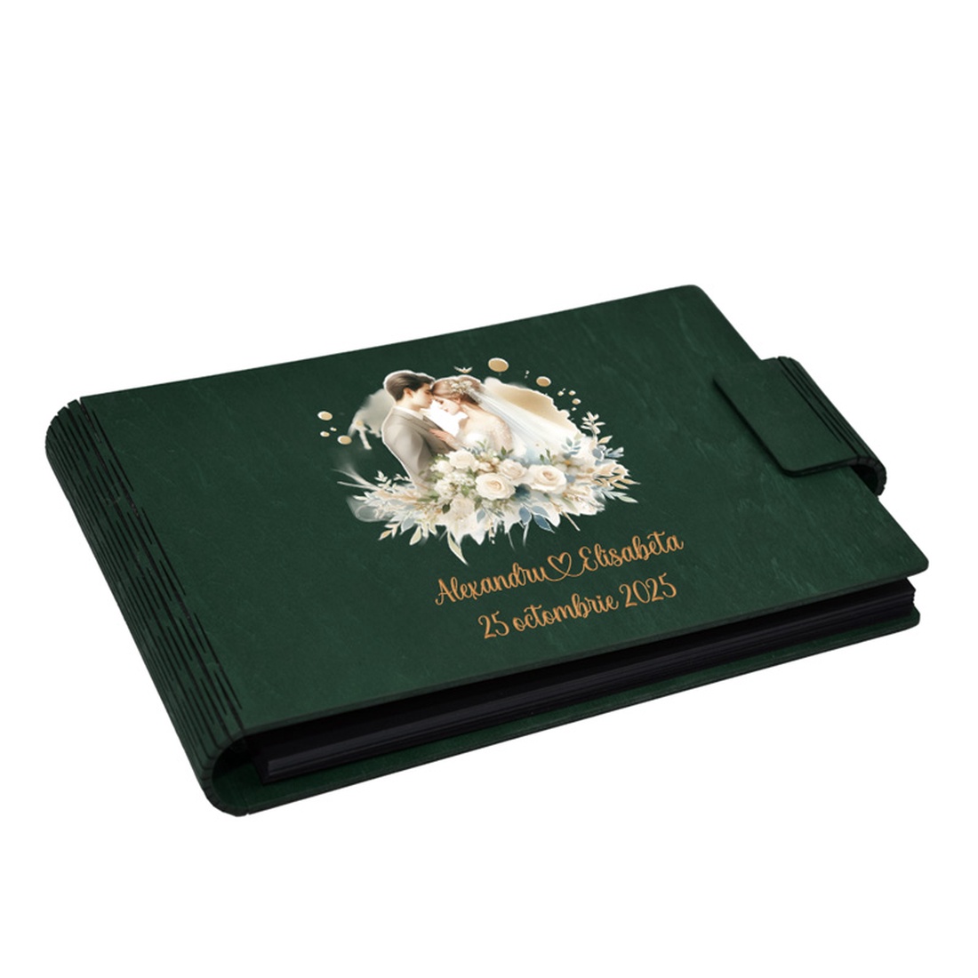 Album foto A5 personalizat, din lemn, Verde, Piksel, GuestBook, Caiet amintiri, Familie, Nunta - accesorii nuntă - amintiri și cadouri de nuntă - albume foto de nuntă - Artynos.ro