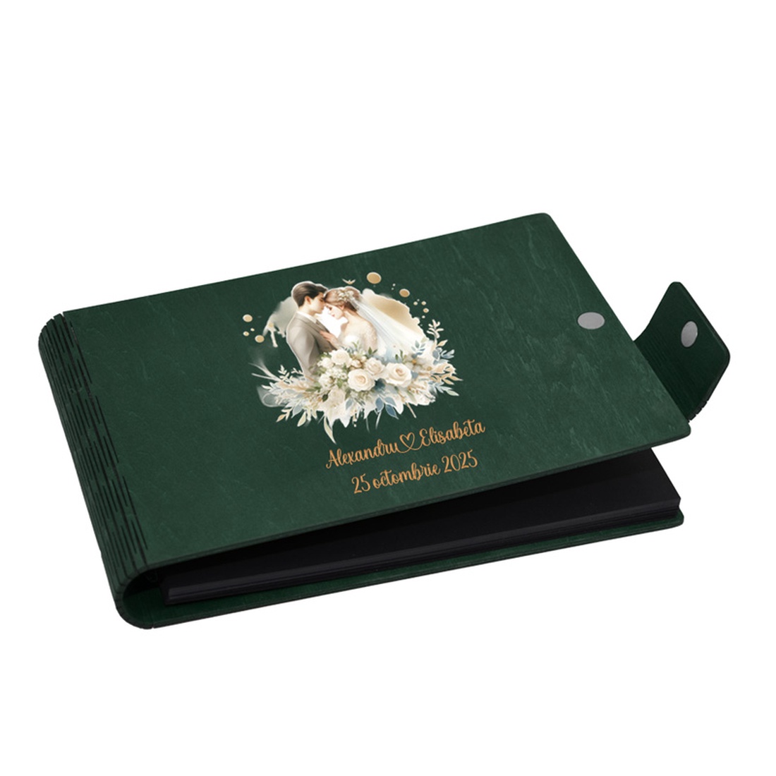 Album foto A5 personalizat, din lemn, Verde, Piksel, GuestBook, Caiet amintiri, Familie, Nunta - accesorii nuntă - amintiri și cadouri de nuntă - albume foto de nuntă - Artynos.ro