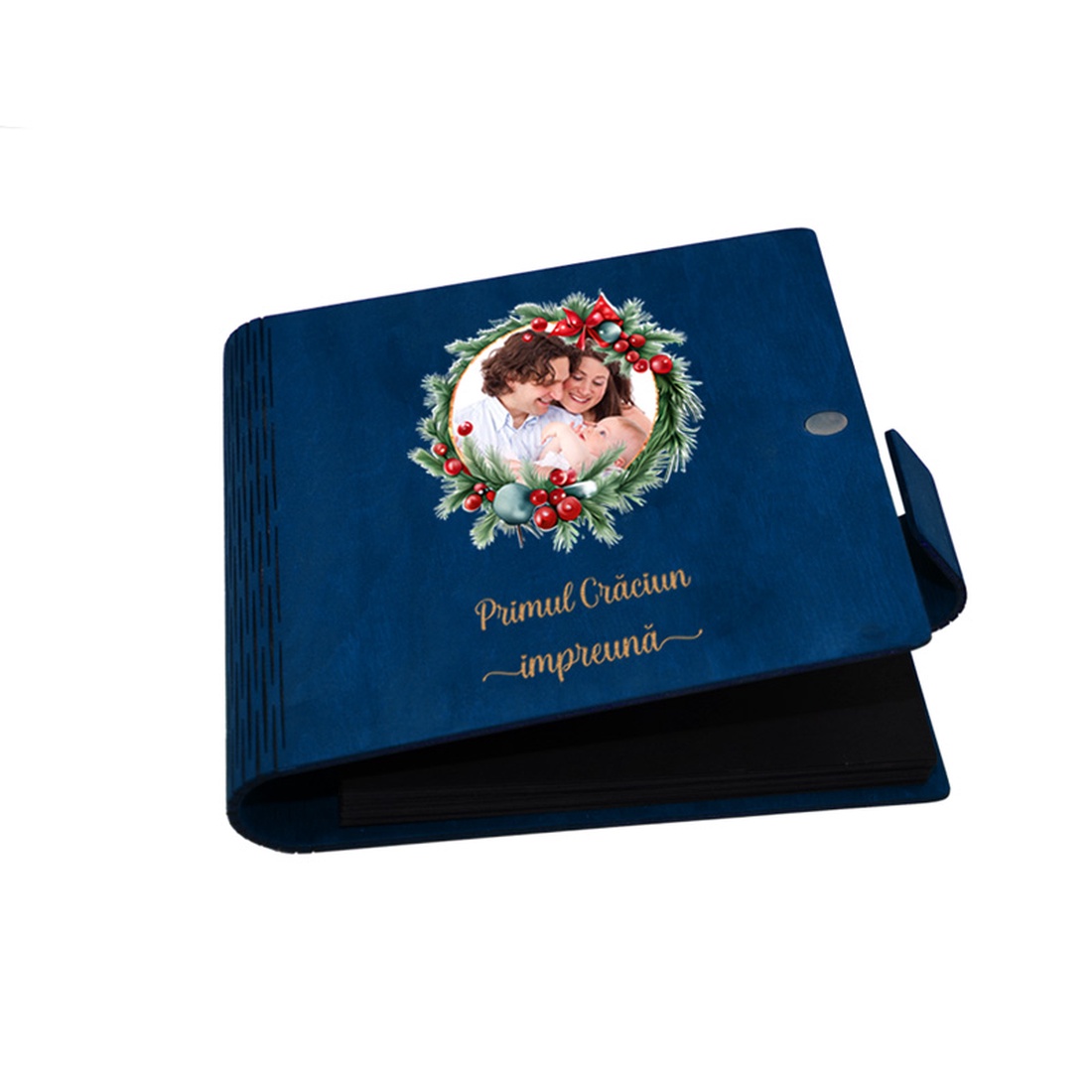 Album foto, coperta lemn, personalizat, Primul Craciun impreuna, Albastru, Piksel, 22x22 cm - crăciun - cadouri de moș crăciun - cadouri de moș crăciun - Artynos.ro