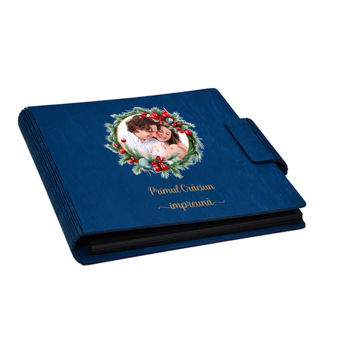 Album foto, coperta lemn, personalizat, Primul Craciun impreuna, Albastru, Piksel, 22x22 cm - crăciun - cadouri de moș crăciun - cadouri de moș crăciun - Artynos.ro