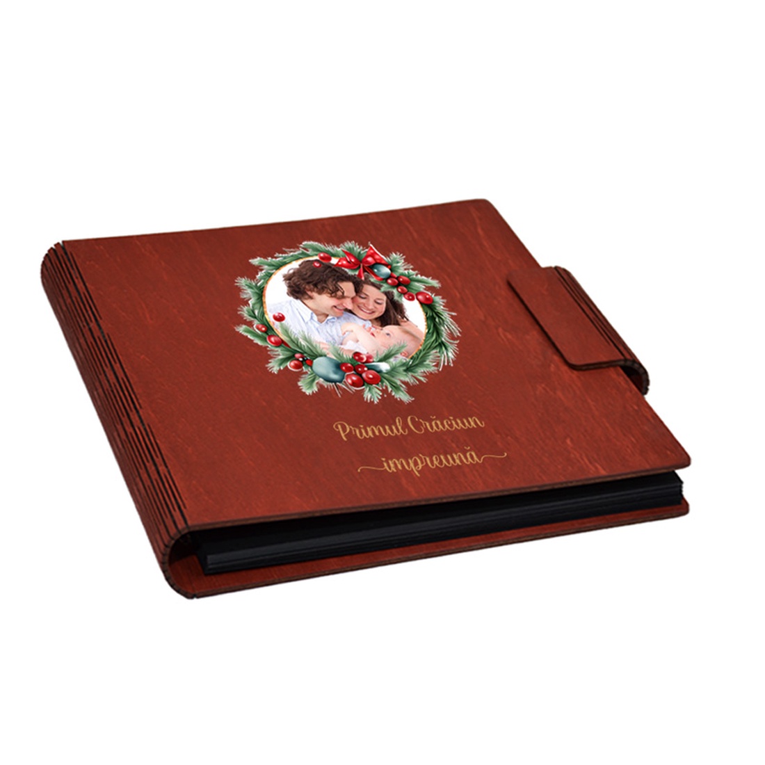 Album foto, coperta lemn, personalizat, Primul Craciun impreuna, Rosu, Piksel, 22x22 cm - crăciun - cadouri de moș crăciun - cadouri de moș crăciun - Artynos.ro
