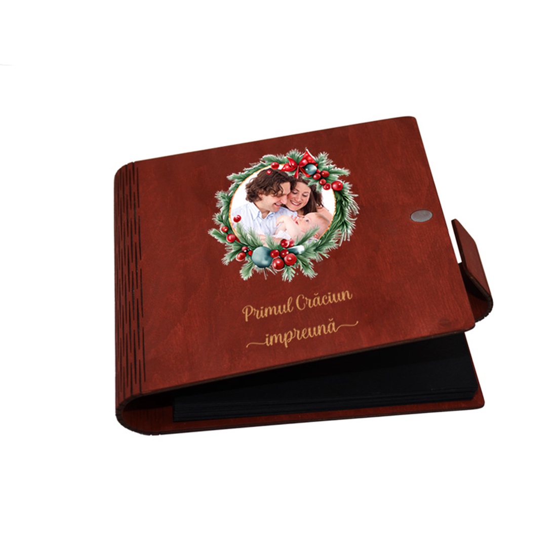 Album foto, coperta lemn, personalizat, Primul Craciun impreuna, Rosu, Piksel, 22x22 cm - crăciun - cadouri de moș crăciun - cadouri de moș crăciun - Artynos.ro