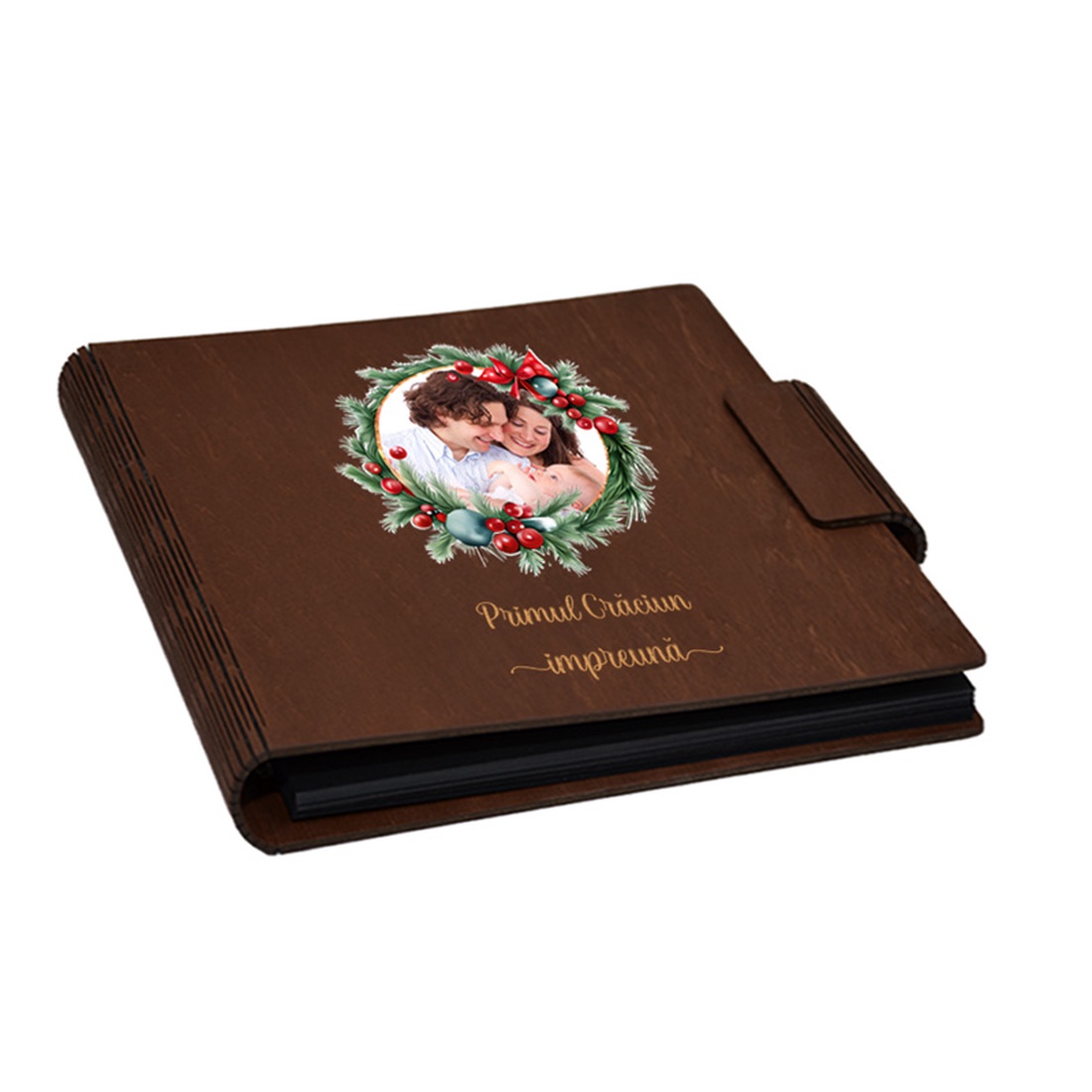 Album foto, coperta lemn, personalizat, Primul Craciun impreuna, Maro, Piksel, 22x22 cm - crăciun - cadouri de moș crăciun - cadouri de moș crăciun - Artynos.ro