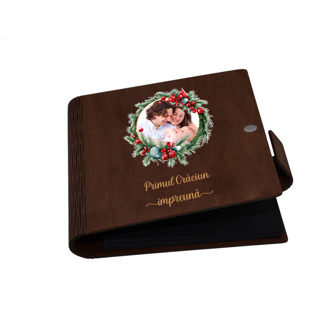 Album foto, coperta lemn, personalizat, Primul Craciun impreuna, Maro, Piksel, 22x22 cm - crăciun - cadouri de moș crăciun - cadouri de moș crăciun - Artynos.ro