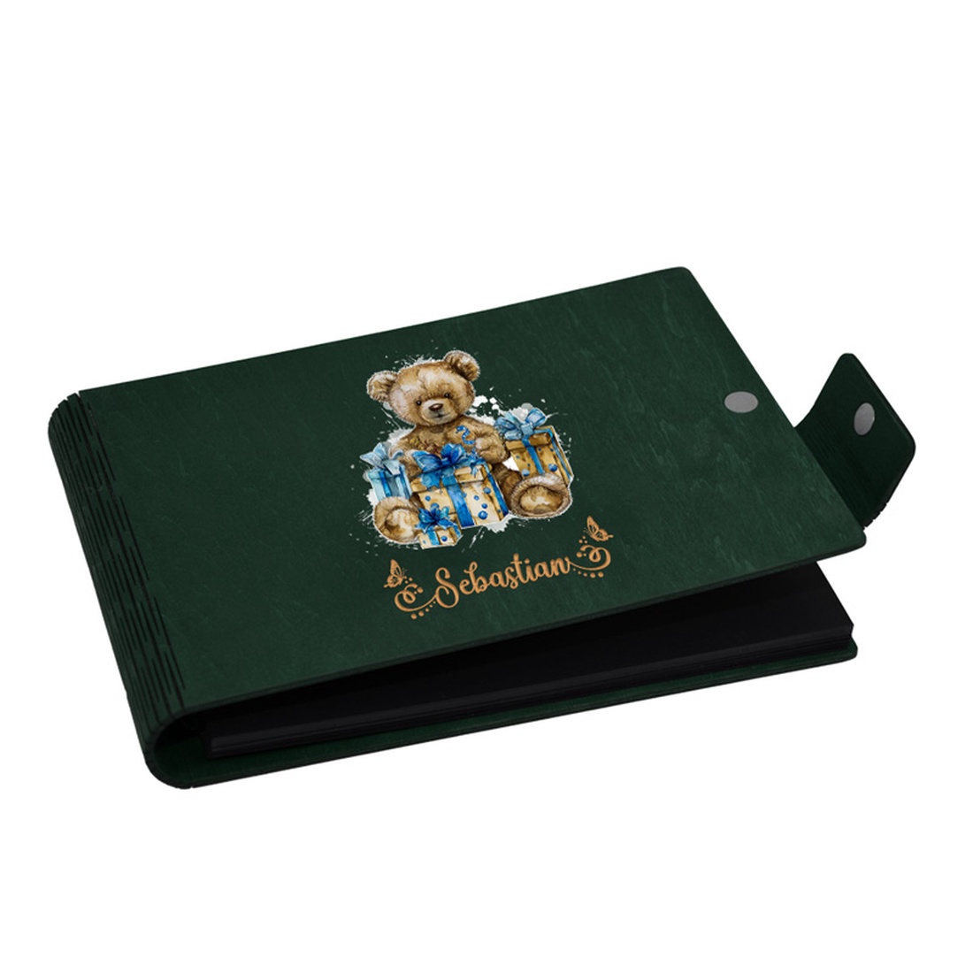 Album foto A5 personalizat, din lemn, Verde, Piksel, GuestBook, Caiet amintiri copii, Ursulet - jucării și echipamente pentru copii - daruri de botez - Artynos.ro