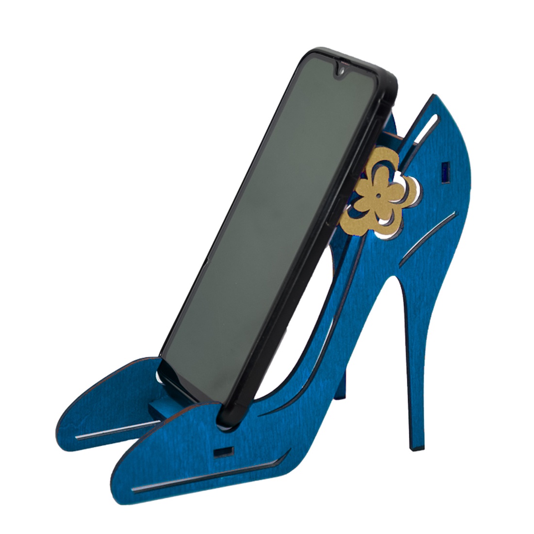 Suport telefon, Piksel, Pantofi cu toc, albastru, cu ornament auriu - casă & stil de viață - organizare & depozitare - organizator birou - Artynos.ro