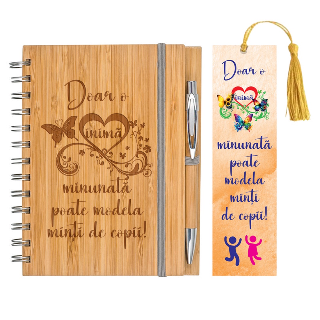 Agenda A5 nedatata, Educatoare, Invatatoare, Profesoare, 140 pagini dictando, Bambus, pix inclus si semn de carte cadou - casă & stil de viață - produse de papetărie - caiete și jurnale - Artynos.ro