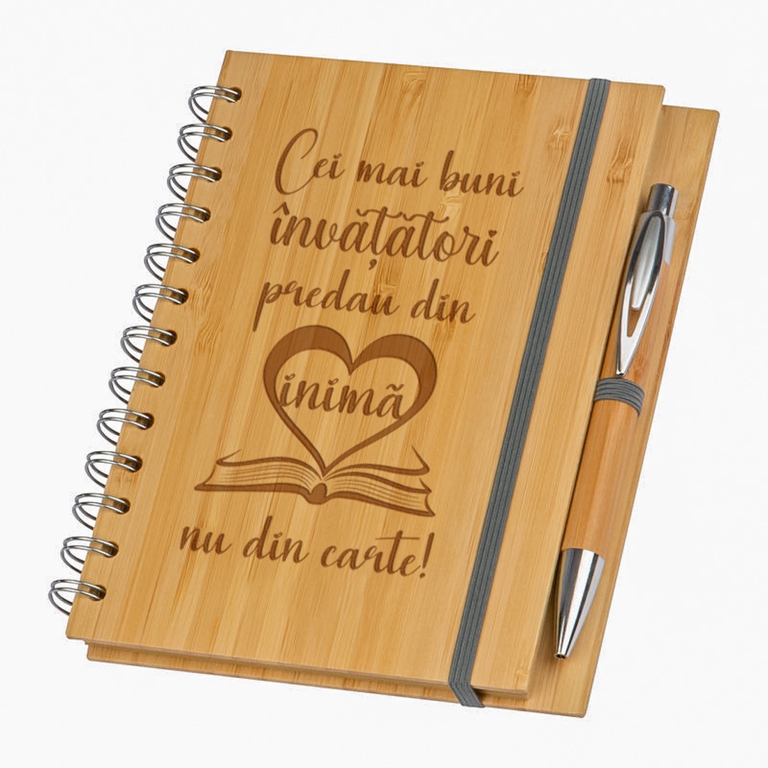 Agenda A5 nedatata, Invatatori, 140 pagini dictando, Bambus, pix inclus si semn de carte cadou - casă & stil de viață - produse de papetărie - caiete și jurnale - Artynos.ro