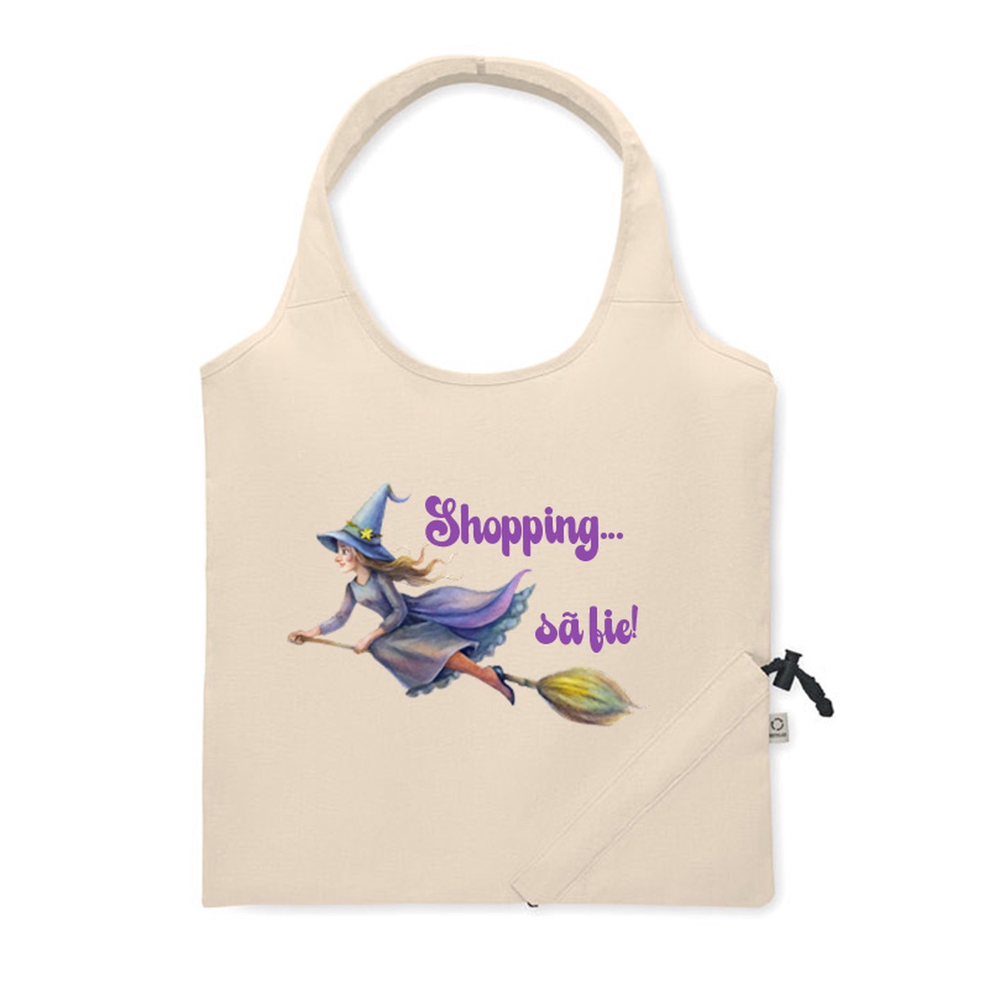 Sacosa zbor la cumparaturi, din bumbac reciclat, Piksel, pliabila M2 - genți și portofele - geantă pentru cumpărături - totebaguri - Artynos.ro