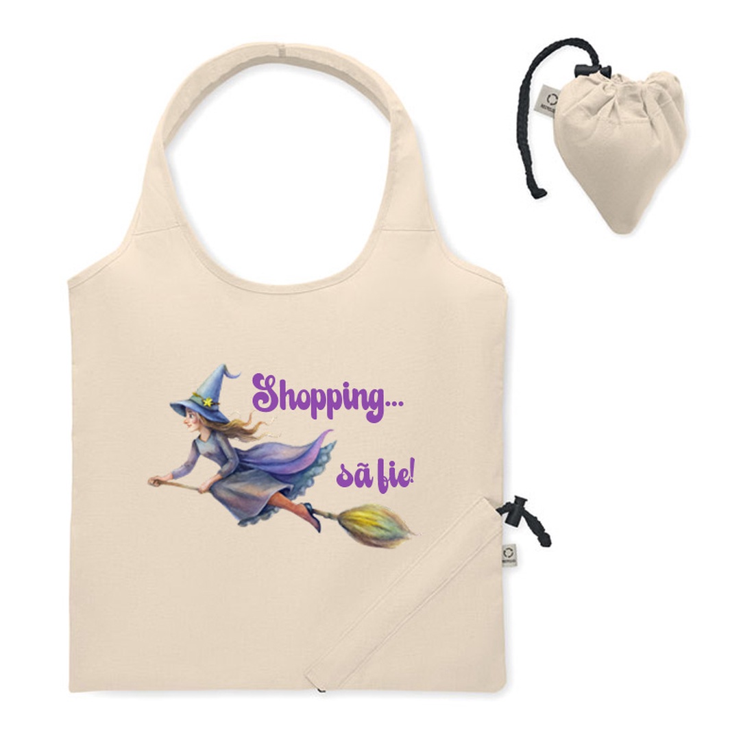 Sacosa zbor la cumparaturi, din bumbac reciclat, Piksel, pliabila M2 - genți și portofele - geantă pentru cumpărături - totebaguri - Artynos.ro