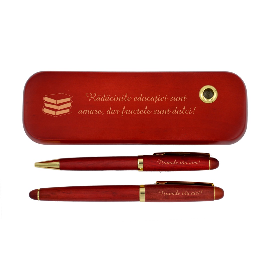 Set pix si stilou in cutie din lemn de trandafir, cadou personalizat - accessorii și unelte - unelte, instrumente - ustensile desen și scris - Artynos.ro