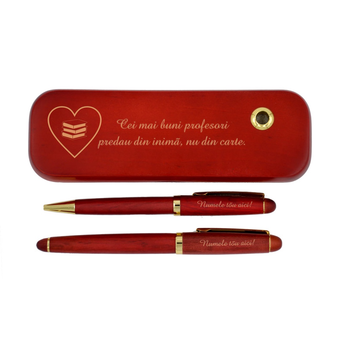 Set pix si stilou in cutie din lemn de trandafir, Piksel, cadou personalizat, profesori, mesaj - accessorii și unelte - unelte, instrumente - ustensile desen și scris - Artynos.ro