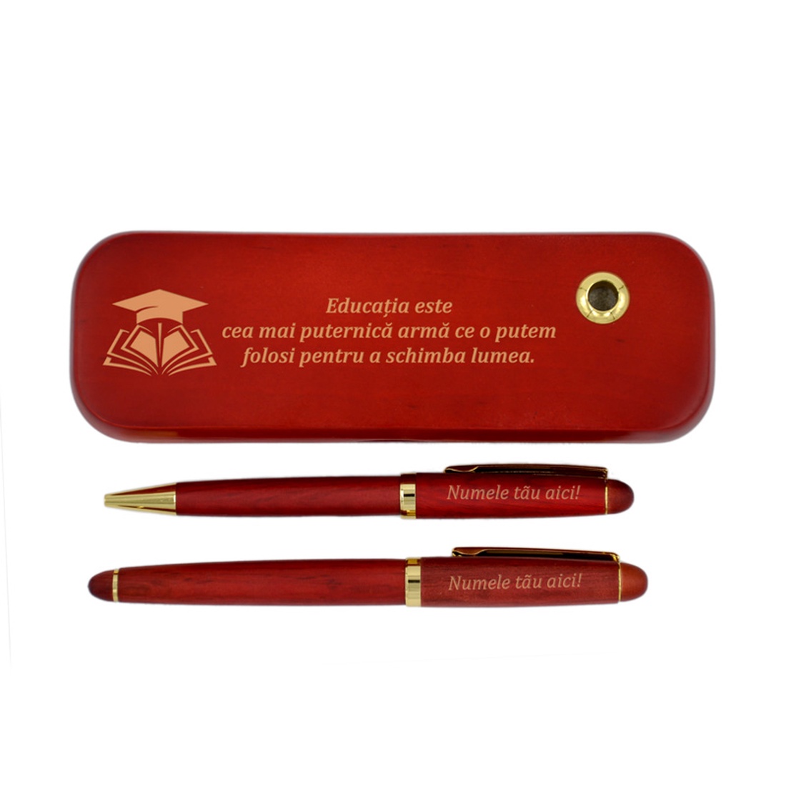 Set pix si stilou in cutie din lemn de trandafir, Piksel, educatie, absolvire, profesori - accessorii și unelte - unelte, instrumente - ustensile desen și scris - Artynos.ro