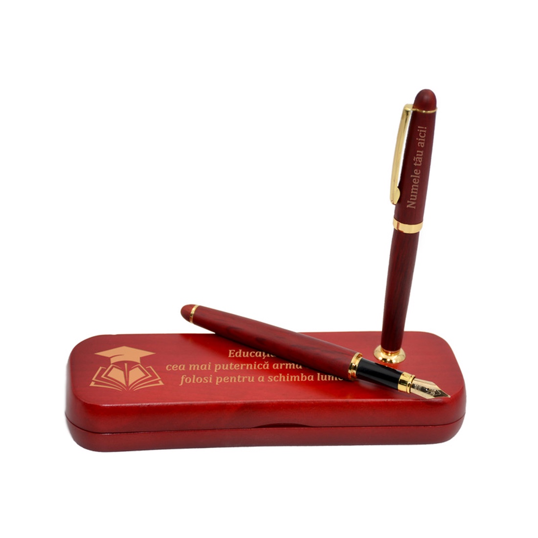 Set pix si stilou in cutie din lemn de trandafir, Piksel, educatie, absolvire, profesori - accessorii și unelte - unelte, instrumente - ustensile desen și scris - Artynos.ro