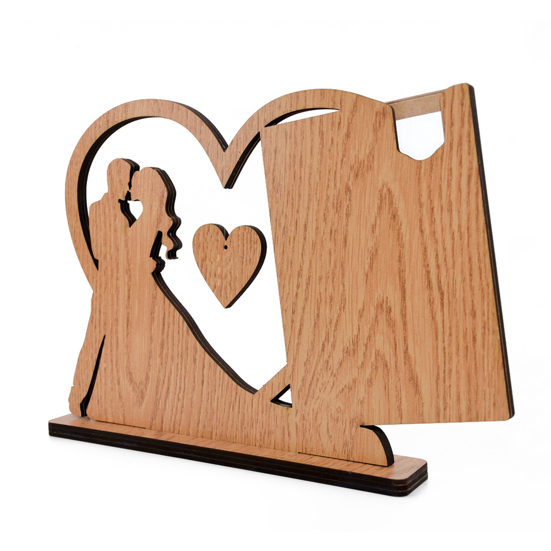 Rama foto aniversare casatorie, personalizata, din lemn bej, de birou, 28x21 cm - accesorii nuntă - amintiri și cadouri de nuntă - cadou nuntă - ramă foto cu pușculiță de bani - Artynos.ro