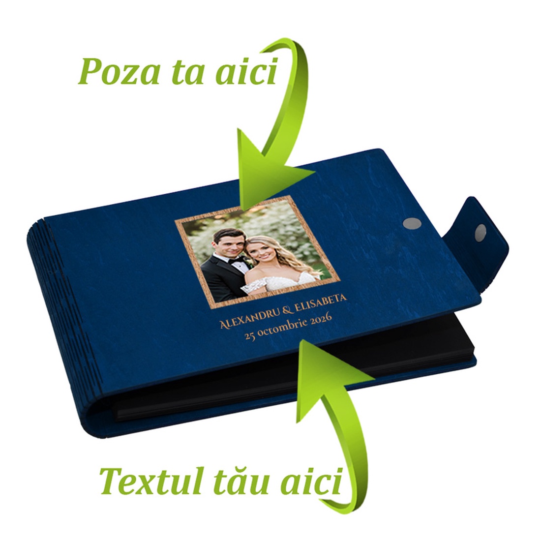 Album Foto A5 Lemn, Albastru, Personalizat cu Poza si Text, Cadou Unic Piksel - accesorii nuntă - amintiri și cadouri de nuntă - albume foto de nuntă - Artynos.ro