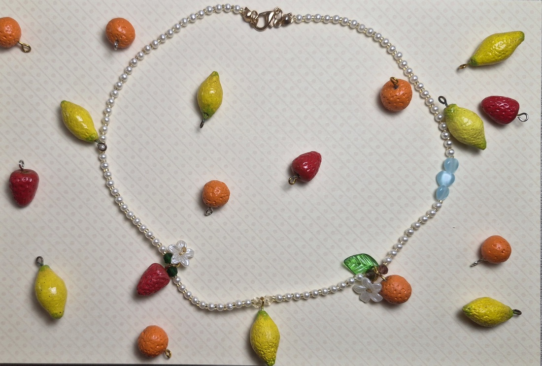 Colier Handmade cu Căpșună, Portocală și Lămâie - bijuterii - coliere - coliere cu pandative - Artynos.ro