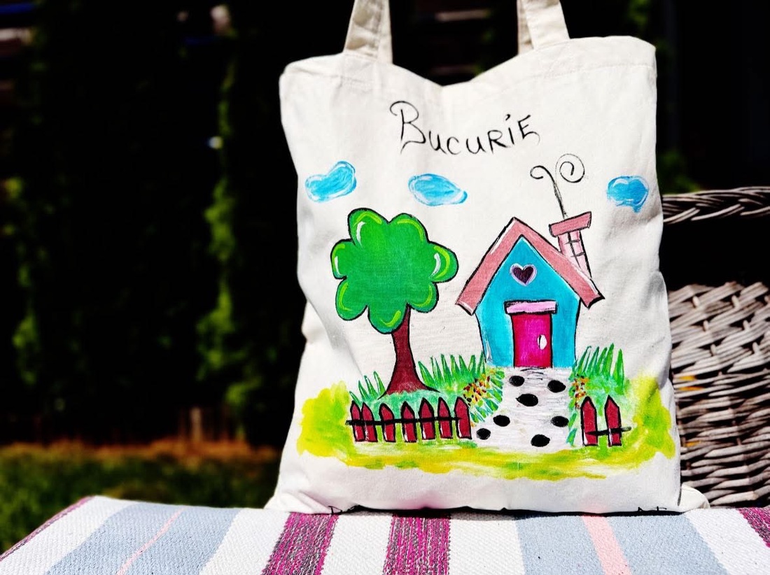 Sacoșă pictată bumbac - Bucurie  - genți și portofele - geantă pentru cumpărături - totebaguri - Artynos.ro