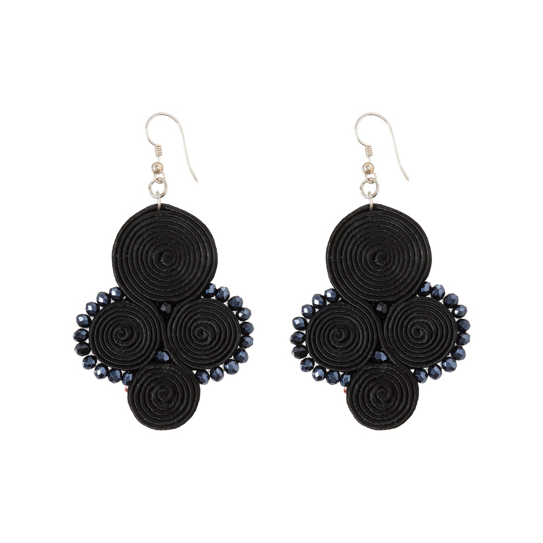 Cercei negri spirale Soutache - bijuterii - cercei - cercei brodați - Artynos.ro