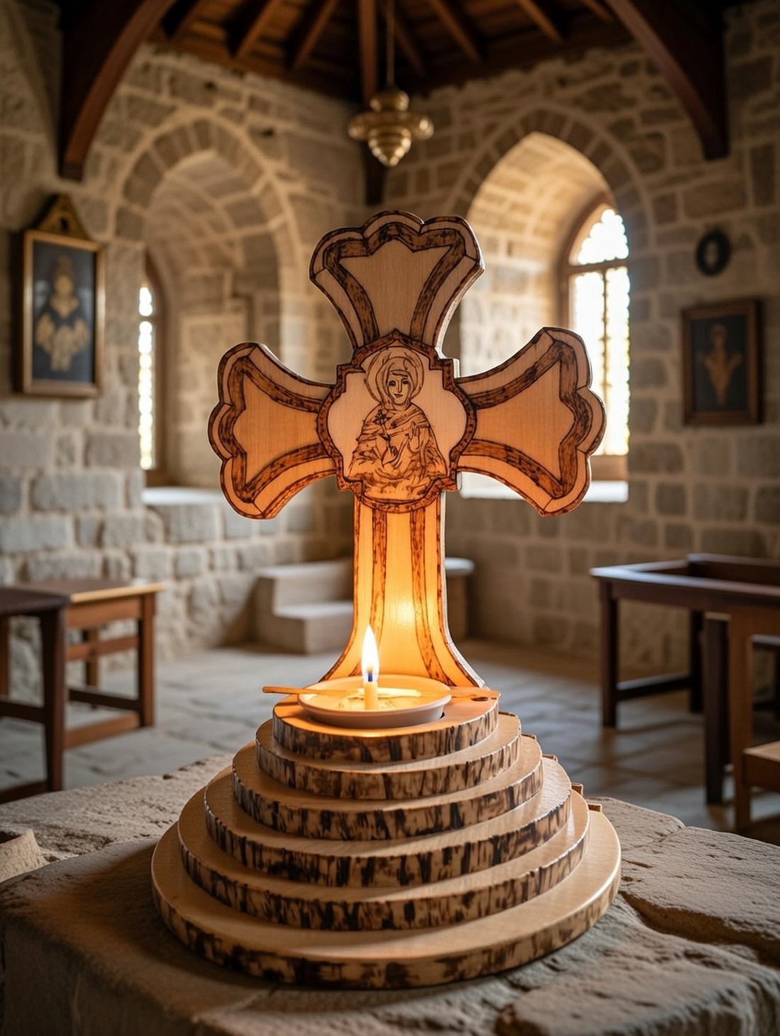 Candela din lemn - casă & stil de viață - accesorii religioase - cruce - Artynos.ro