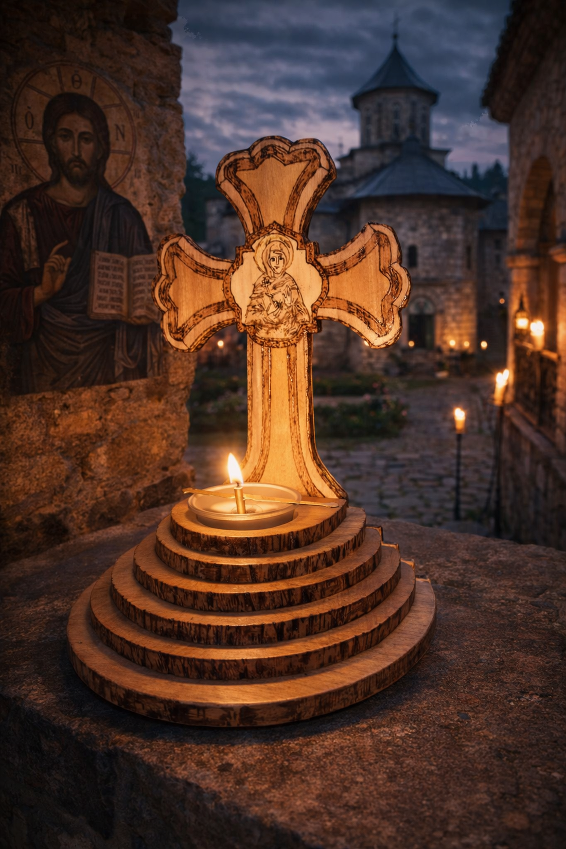 Candela din lemn - casă & stil de viață - accesorii religioase - cruce - Artynos.ro